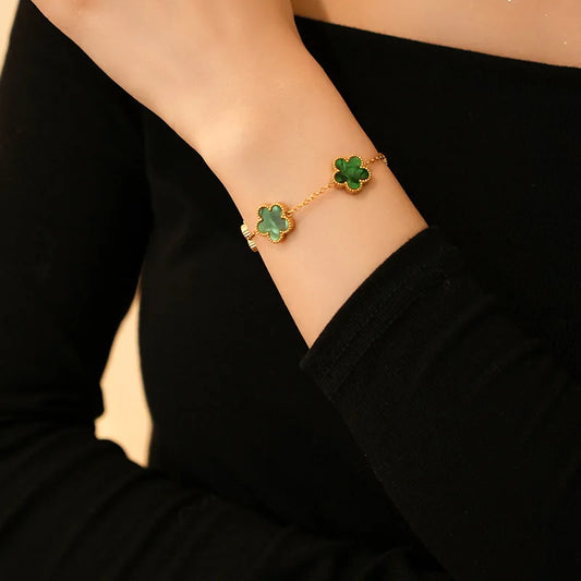 316L Stainless Steel Lucky Five-Petal Flower Bracelet For Woman Stylish Plum Blossom Five-Leaf Clover Party Exquisite Jewelry