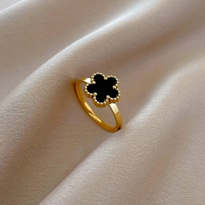 Delicate Stainless Steel Flower Ring For Women Romantic Plum Blossom Five Leaf Petal Finger Rings Fashion Aesthetic Jewelry Gift