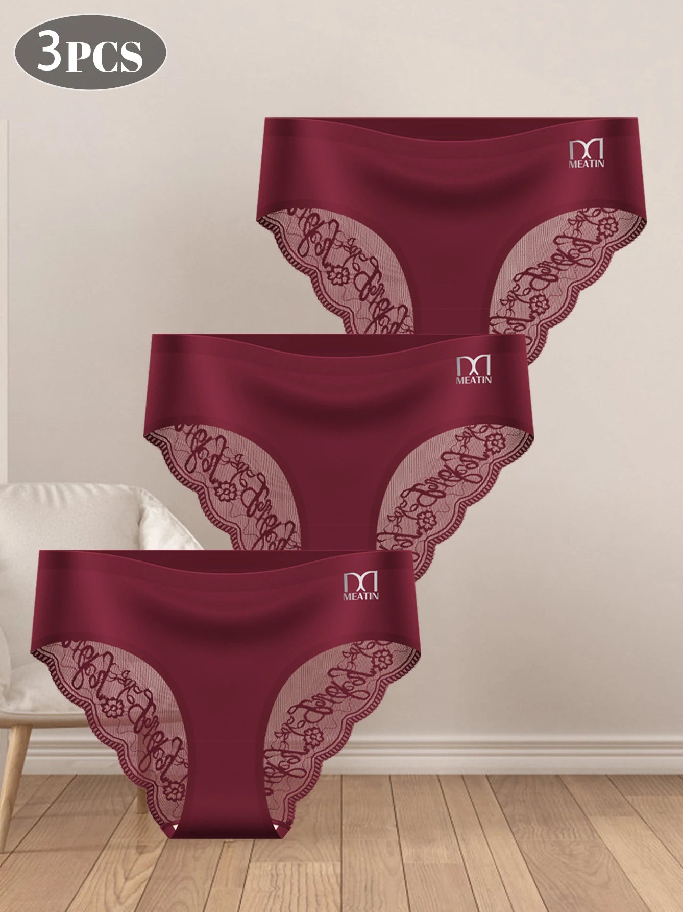 3-Pack Women’s Lace Panties – Elegant Lace Trim Mid-Rise Briefs, Soft Breathable Fabric, Comfortable and Stretchy