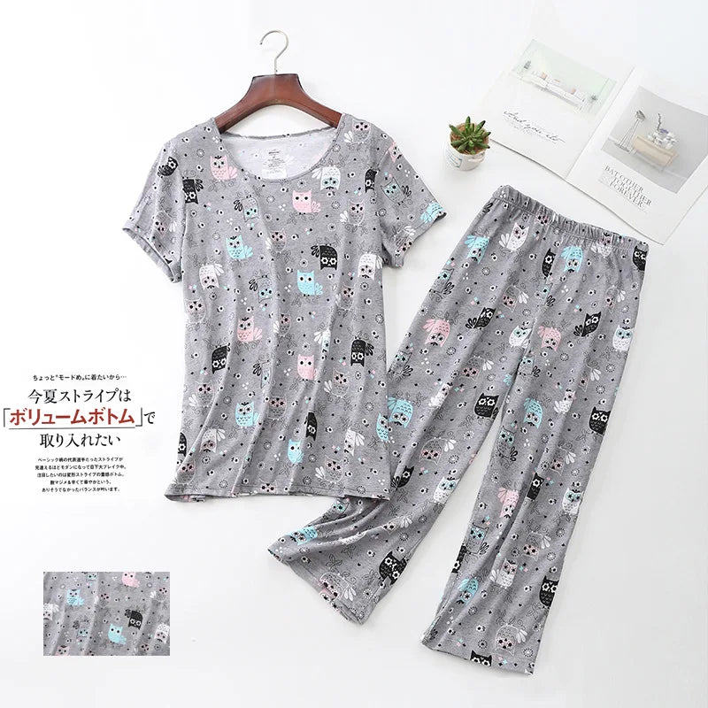 Pajama Sets for Women Summer Short Sleeve Plus Size Lightweight Sleepwear Suit Cute Fresh Homewear 2pcs Suits