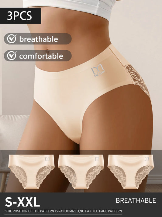 3-Pack Women’s Lace Panties – Elegant Lace Trim Mid-Rise Briefs, Soft Breathable Fabric, Comfortable and Stretchy