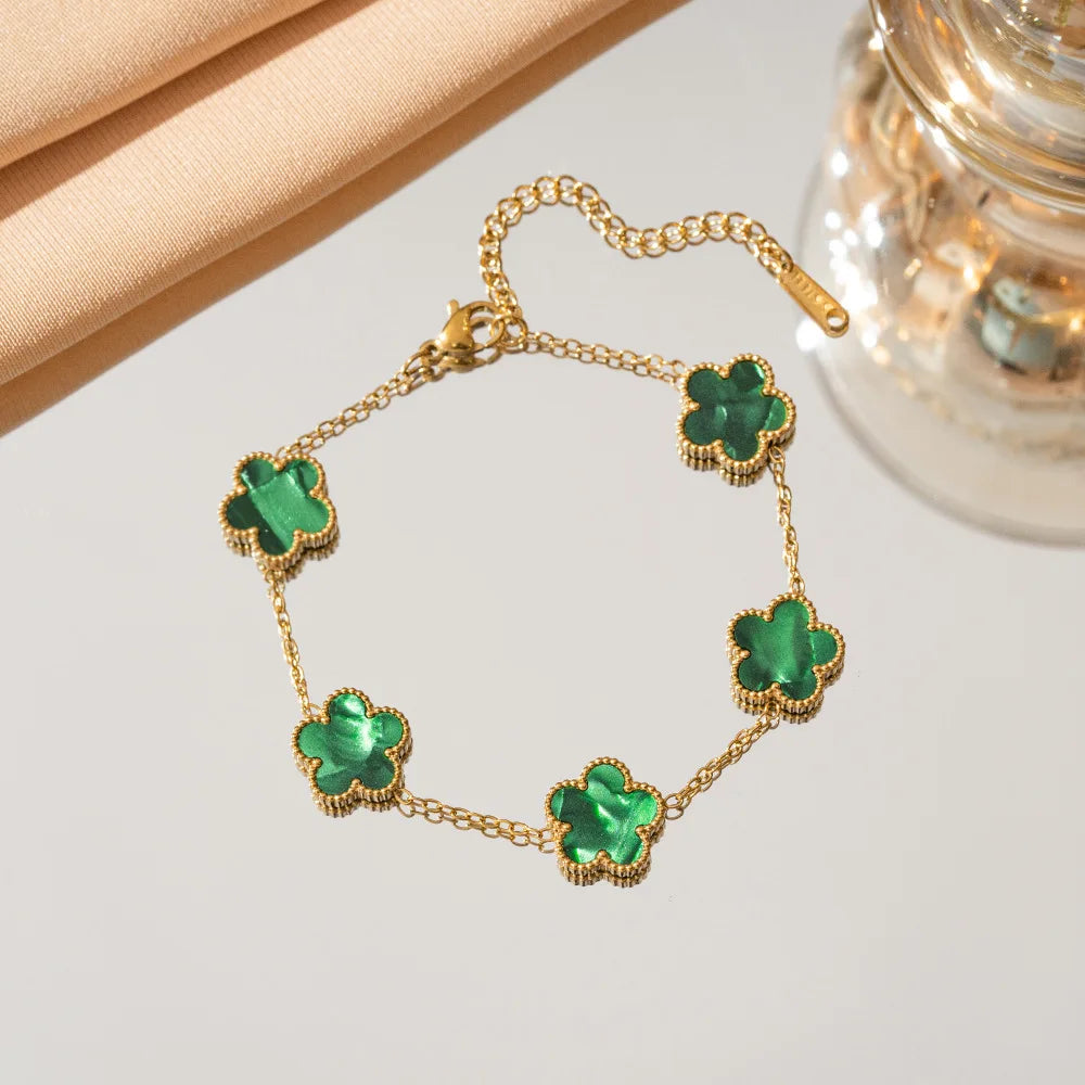 316L Stainless Steel Lucky Five-Petal Flower Bracelet For Woman Stylish Plum Blossom Five-Leaf Clover Party Exquisite Jewelry