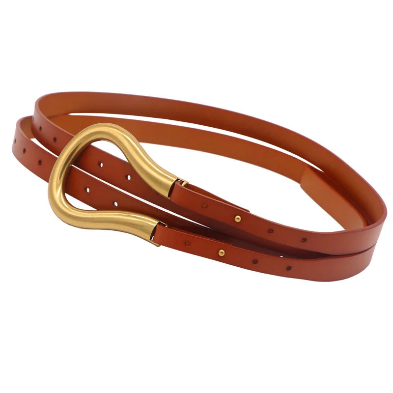 Fashion leather arc metal horseshoe buckle big U belt ladies thin belt soft wear belt ladies high quality watchband