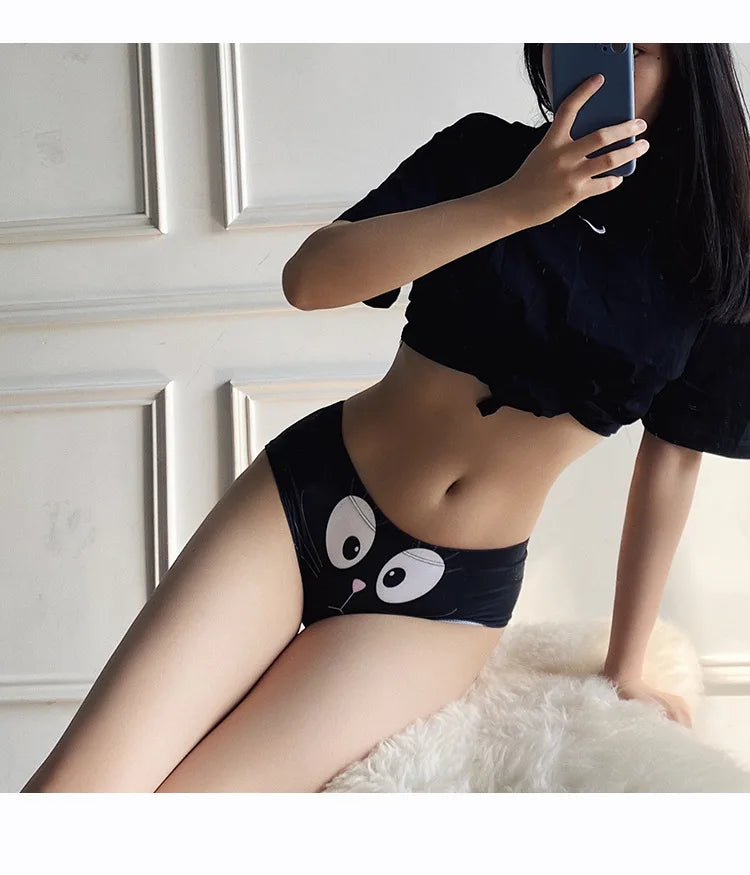 Cute 3D Cat Print Cotton Women‘s Underwear Cartoon Animal Kawaii Panties Breathable Seamless Girls Briefs Lingerie