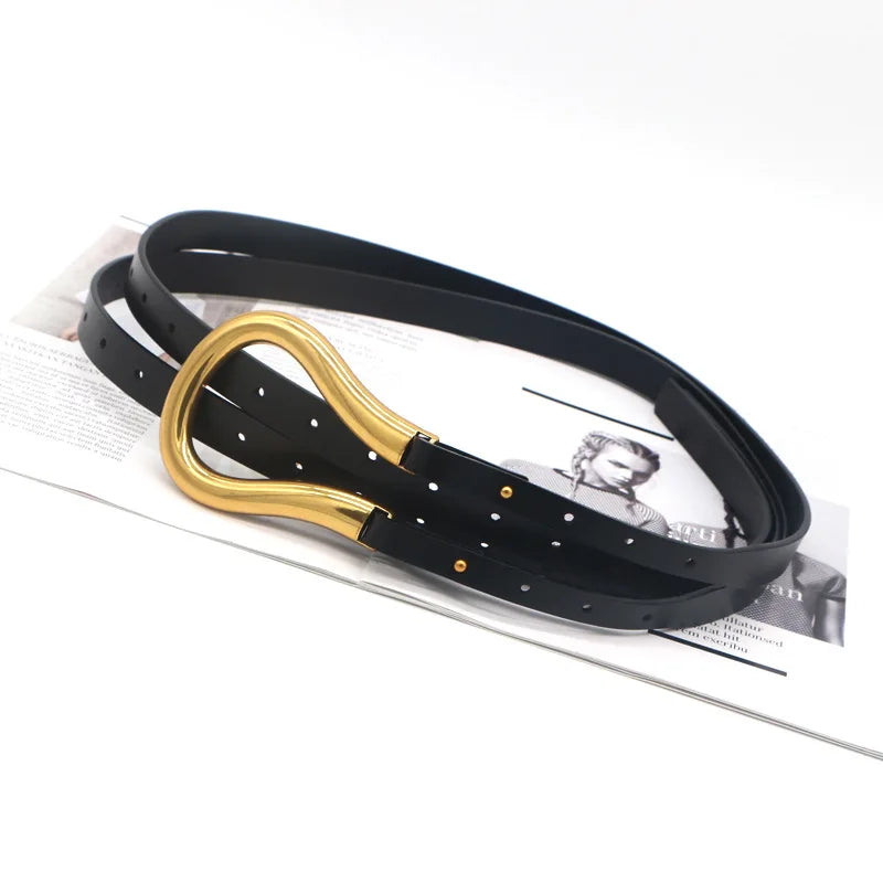 Fashion leather arc metal horseshoe buckle big U belt ladies thin belt soft wear belt ladies high quality watchband