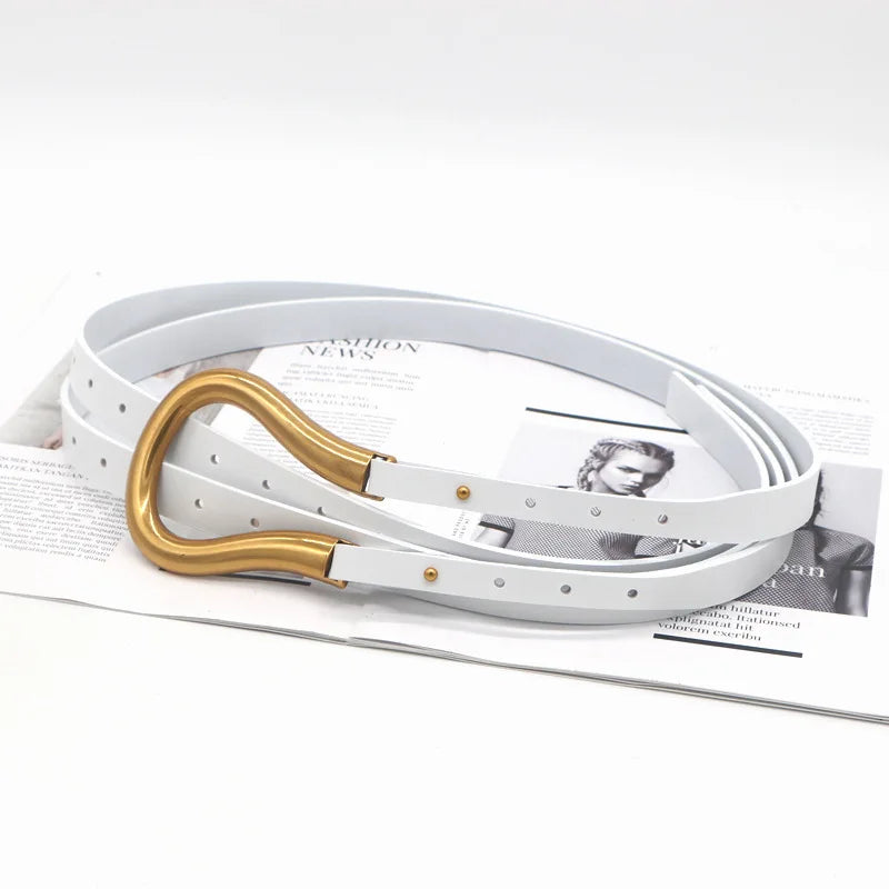 Fashion leather arc metal horseshoe buckle big U belt ladies thin belt soft wear belt ladies high quality watchband