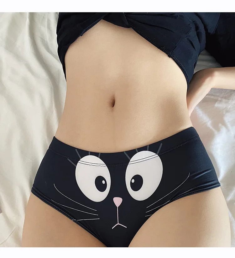 Cute 3D Cat Print Cotton Women‘s Underwear Cartoon Animal Kawaii Panties Breathable Seamless Girls Briefs Lingerie