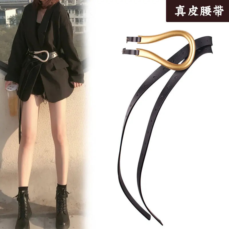 Fashion leather arc metal horseshoe buckle big U belt ladies thin belt soft wear belt ladies high quality watchband