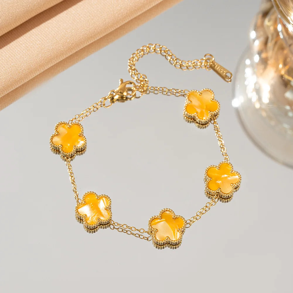 316L Stainless Steel Lucky Five-Petal Flower Bracelet For Woman Stylish Plum Blossom Five-Leaf Clover Party Exquisite Jewelry