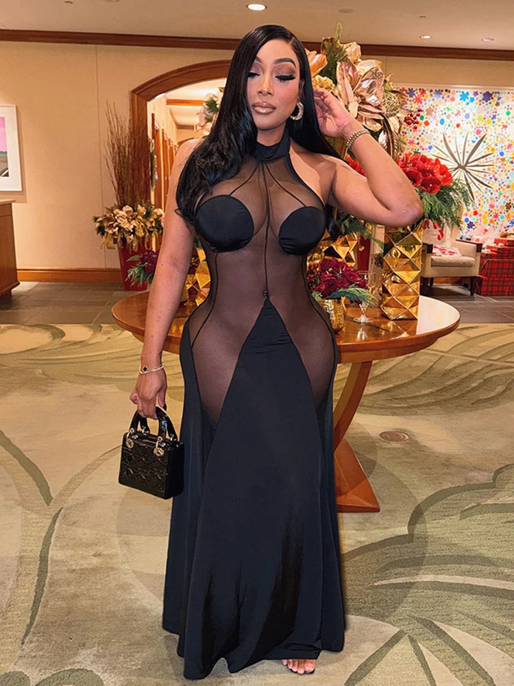 Weird Puss Mesh Patchwork Dress Women Sleeveless Backless Summer Fashion Coquette Clubwear Midnight Birthday Party Slim Vestidos