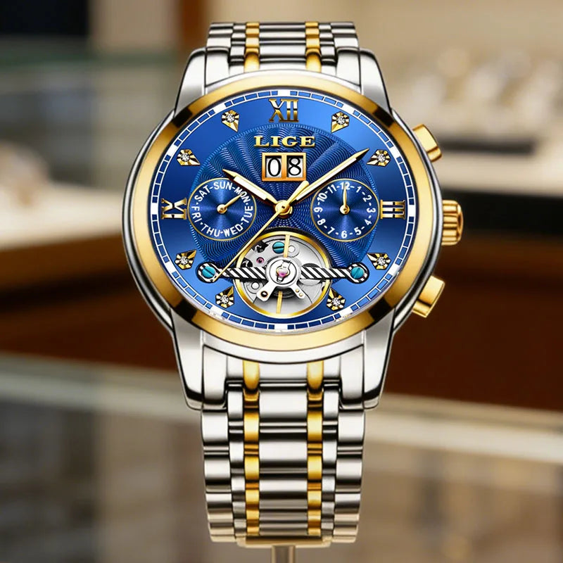 LIGE Fashoin Mens Watches Top Brand Luxury Automatic Watch For Men Waterproof Stainless Steel Mechanical Wristwatch Reloj Hombre