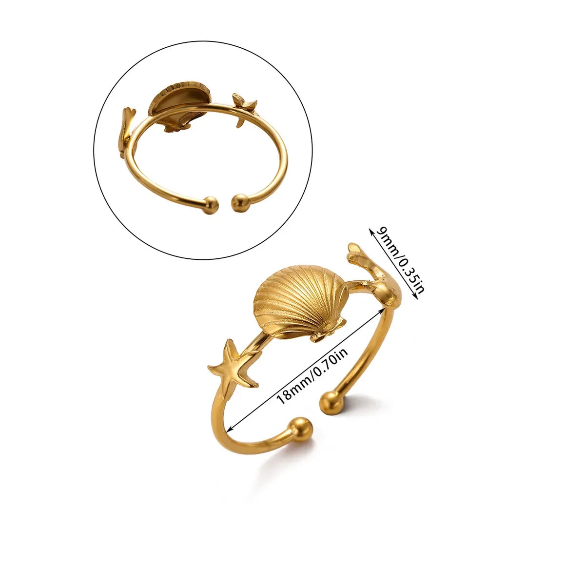 2025 Gold Color Turtle Opening Ring For Women Trend Stainless Steel Waterproof Starfish Bague Elegant Jewelry Christmas Gifts