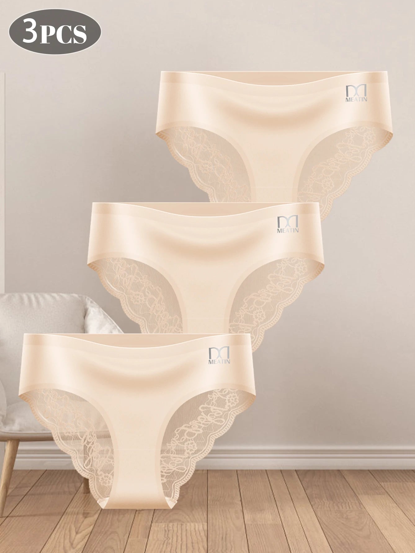 3-Pack Women’s Lace Panties – Elegant Lace Trim Mid-Rise Briefs, Soft Breathable Fabric, Comfortable and Stretchy