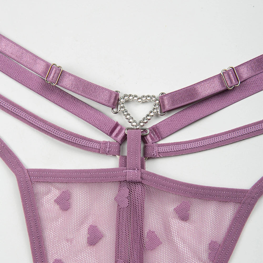 Women's Thong Sexy With  Adjustable Waistband Embroidered Heart Pattern Diamond Buckle Comfortable Underwear