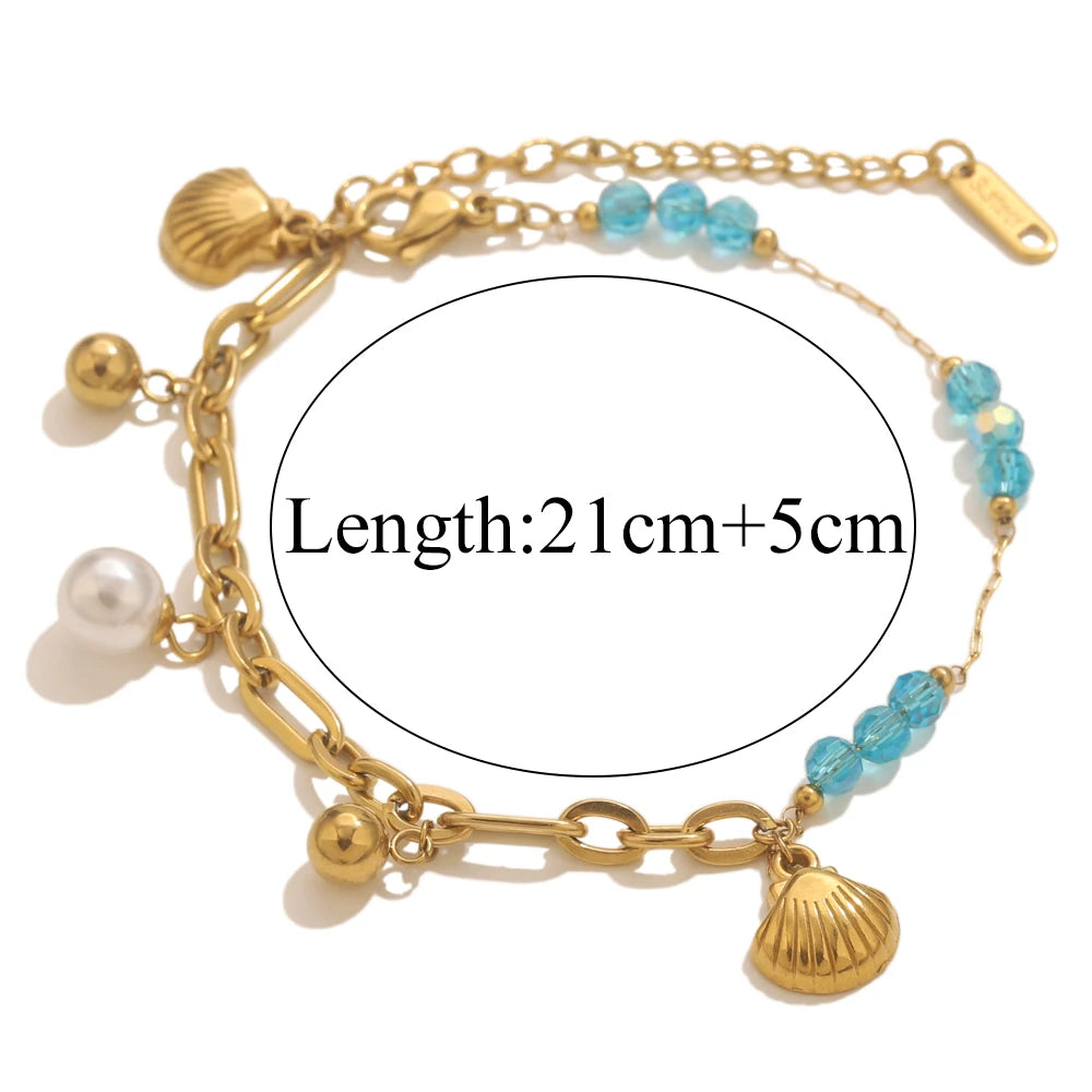 GIOIO Stainless Steel Starfish Seashell Bracelet Gold-Plated Pendant Bracelets For Women Jewelry Waterproof Trendy Jewelry Gift