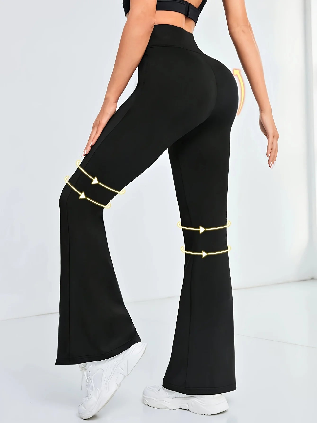 Women's High-waist Flared Yoga Pants Black Butt-lifting Split-tight Leg Pants Stretch Sports Pants For Fitness Running And Every