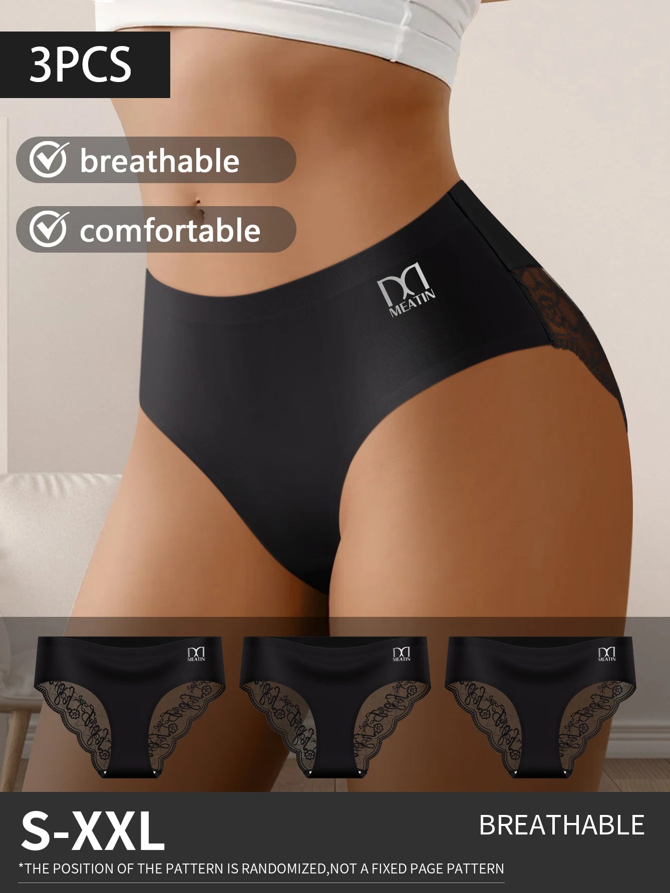 3-Pack Women’s Lace Panties – Elegant Lace Trim Mid-Rise Briefs, Soft Breathable Fabric, Comfortable and Stretchy