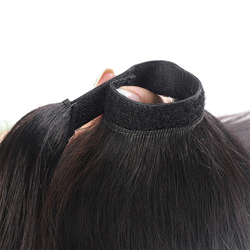 Ponytail Extension Human Hair #1B Natural Black 100% Remy Human Hair Ponytail Extension Straight Wrap Around Ponytails Hairpiece