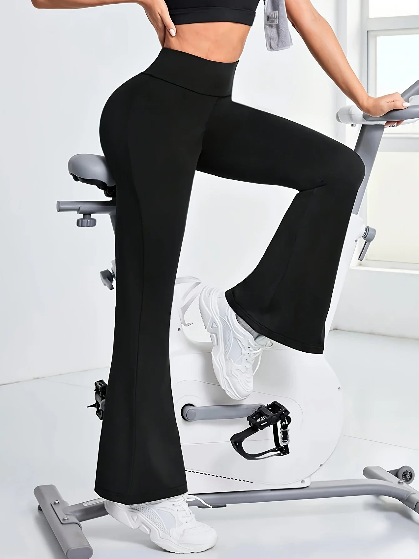 Women's High-waist Flared Yoga Pants Black Butt-lifting Split-tight Leg Pants Stretch Sports Pants For Fitness Running And Every