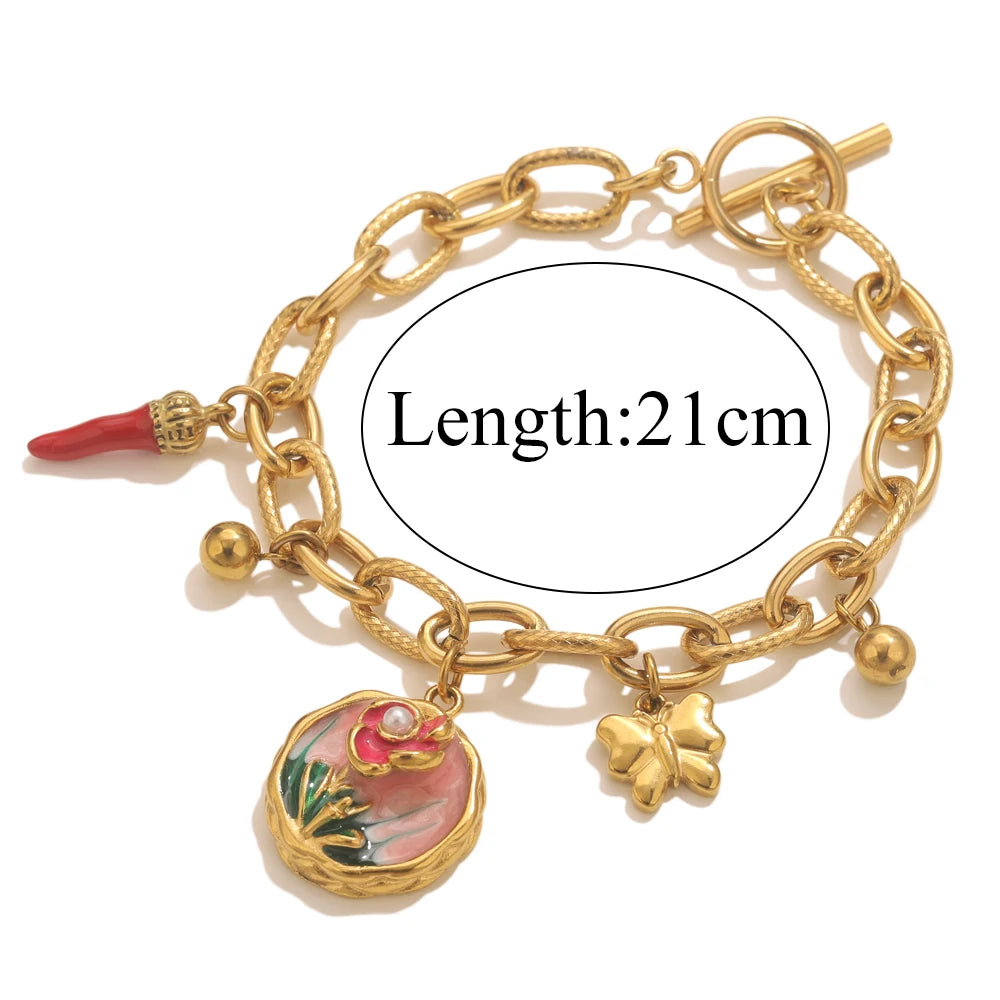 GIOIO Stainless Steel Starfish Seashell Bracelet Gold-Plated Pendant Bracelets For Women Jewelry Waterproof Trendy Jewelry Gift