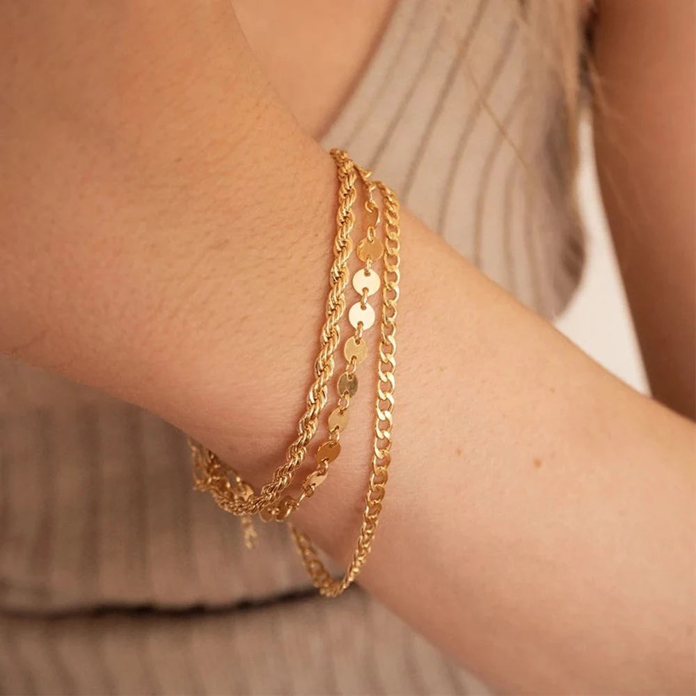 Stainless Steel Chain Bracelet Women, 3mm to 9mm Curb Cuban Chain Bangle Gold Color Unisex Wrist Stackable Jewelry