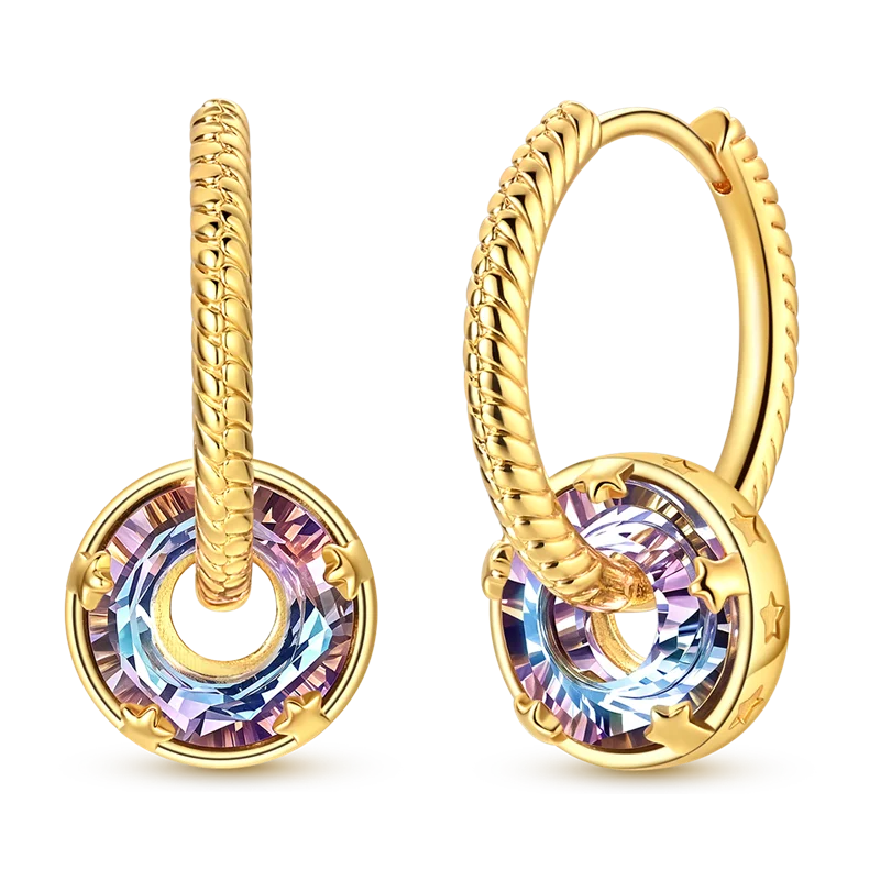 925 Sterling Silver Golden Earring Women 2026 CZ Zircon Hoop Ear Studs Sparkling Pave Moon Star Earring Wedding Anniversary Gift