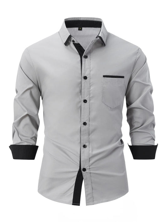 The 2025 New Style Season features a new men's casual and trendy lapel shirt with a fashionable pocket color long-sleeved shirt