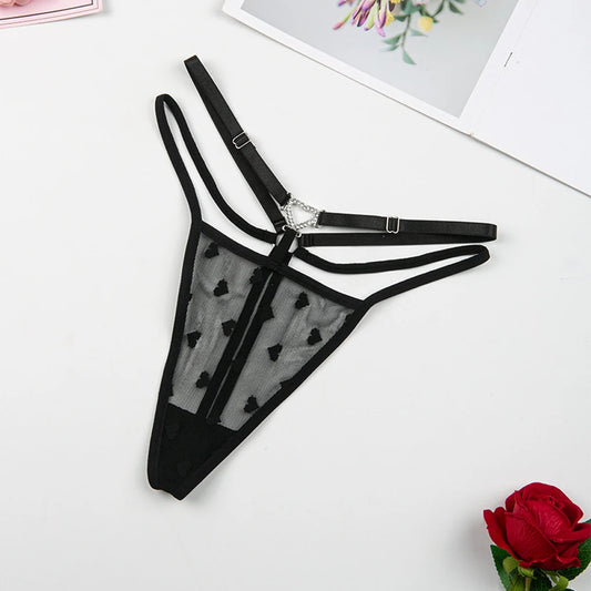 Women's Thong Sexy With  Adjustable Waistband Embroidered Heart Pattern Diamond Buckle Comfortable Underwear