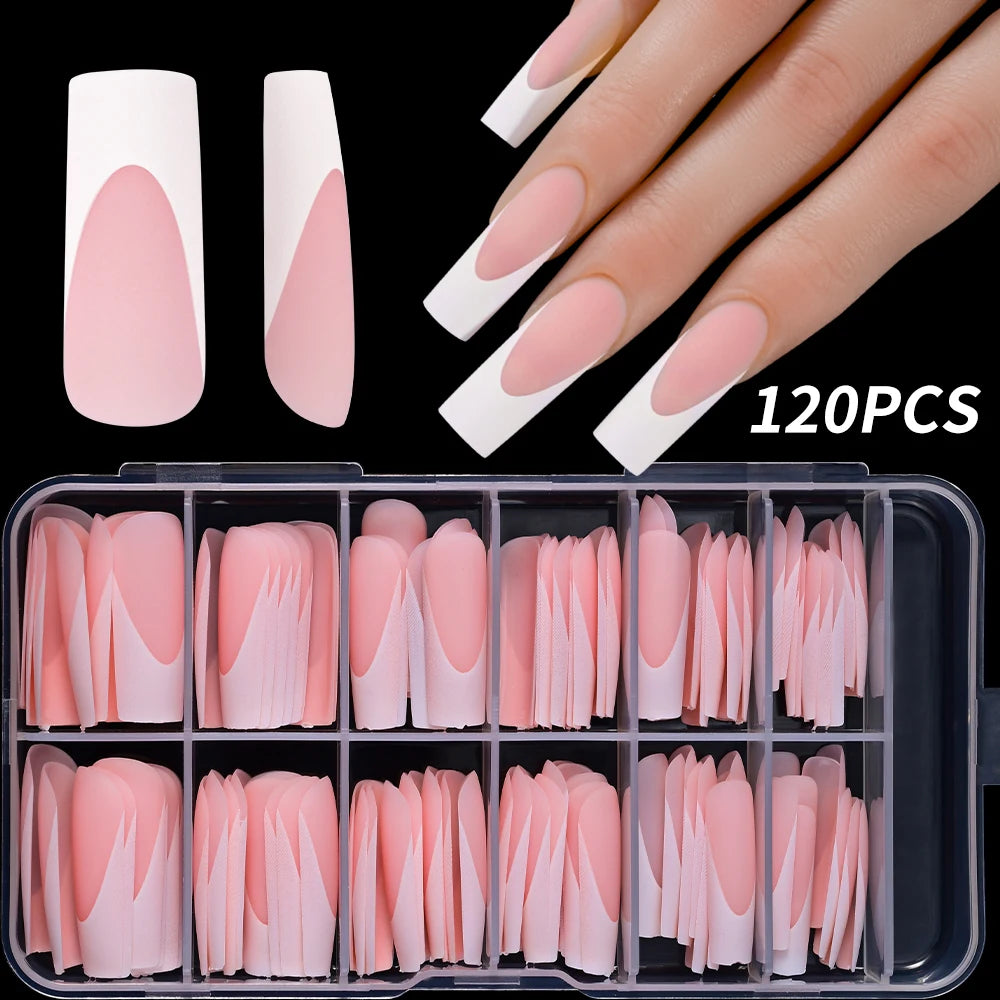 240/120Pcs Colorful French Short Square False Nails Full Cover Fake Nail Tip Extension Acrylic Wearable Ballerina Press on Nails