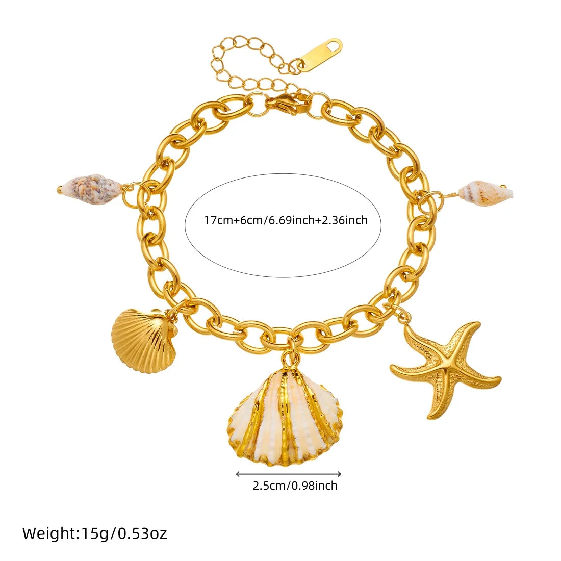 LAMENGLY 316L Stainless Steel Exquisite Marine Animals Conch Starfish Shell Charm Bracelet Women Beach Vacation Wrist Chain Gift