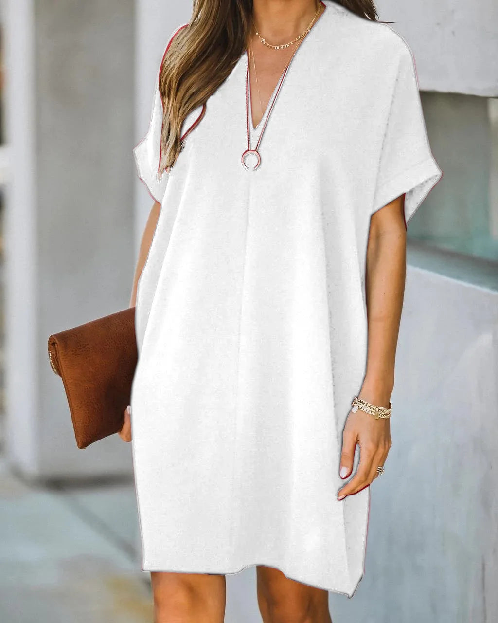 2024 Spring Chiffon Women Dress Black V-neck Short Sleeve Loose Dresses Female Summer New Casual Elegant Fashion Ladies Clothes