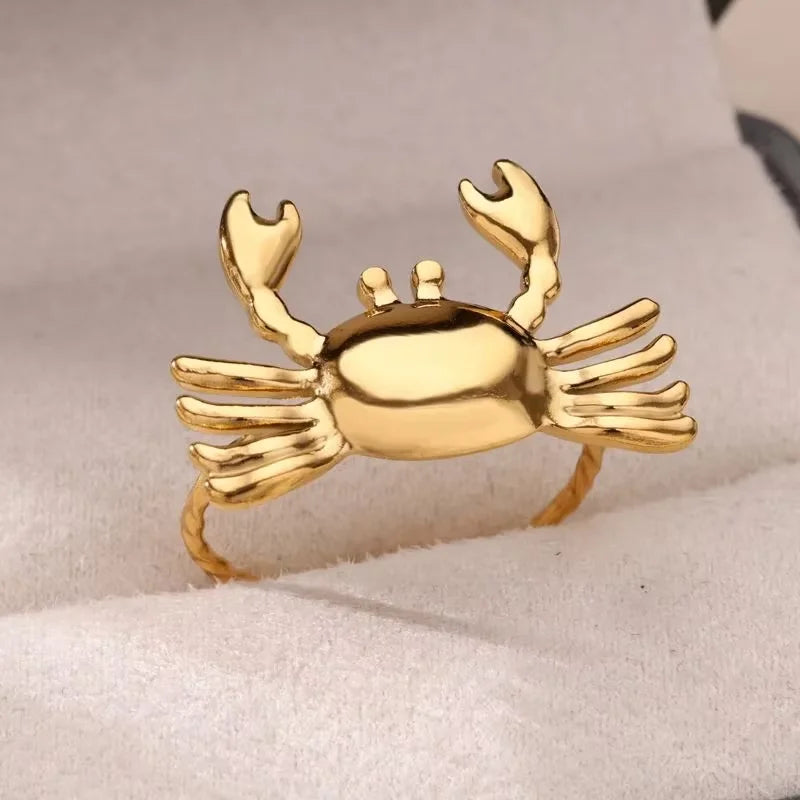 2025 Gold Color Turtle Opening Ring For Women Trend Stainless Steel Waterproof Starfish Bague Elegant Jewelry Christmas Gifts