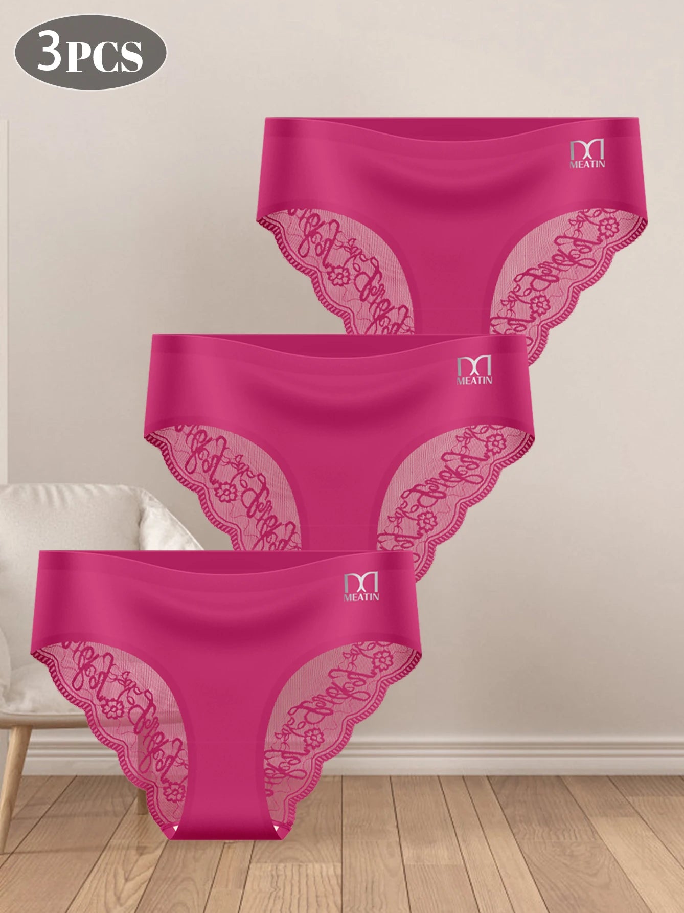 3-Pack Women’s Lace Panties – Elegant Lace Trim Mid-Rise Briefs, Soft Breathable Fabric, Comfortable and Stretchy