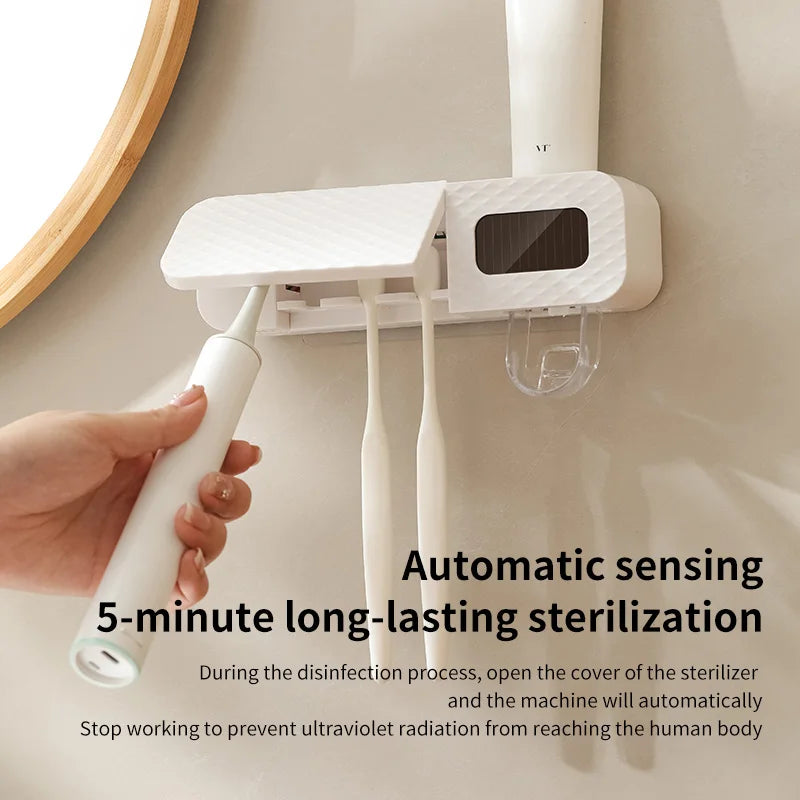 1 smart toothbrush rack wall mounted 3-slot toothbrush intelligent drying rack, toothpaste dispenser, household daily necessitie