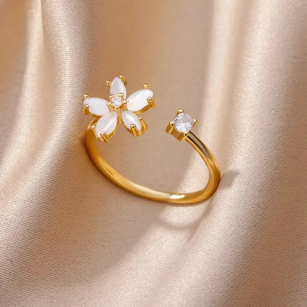 Luxury Zircon Geometric Rings For Women Stainless Steel Gold Color Open Ring Trendy Wedding Party Aesthetic Jewerly Gift Femme