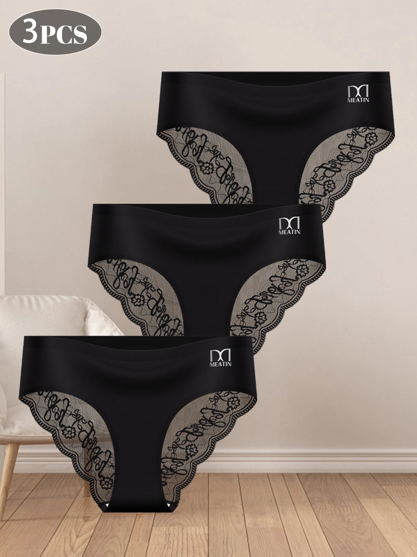 3-Pack Women’s Lace Panties – Elegant Lace Trim Mid-Rise Briefs, Soft Breathable Fabric, Comfortable and Stretchy