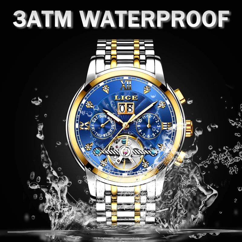 LIGE Fashoin Mens Watches Top Brand Luxury Automatic Watch For Men Waterproof Stainless Steel Mechanical Wristwatch Reloj Hombre