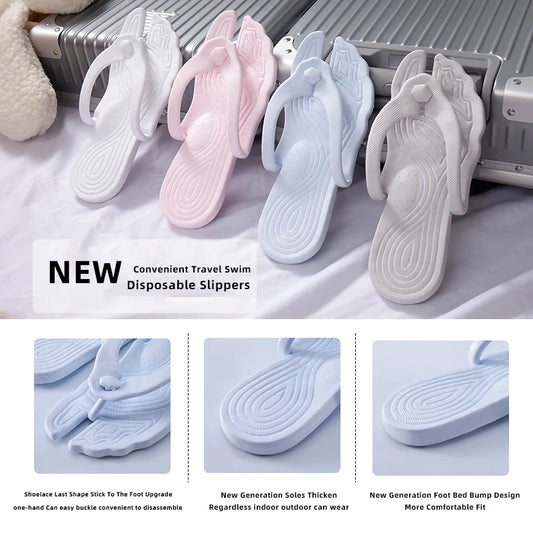 A pair of portable folding slippers for travel and business trips, couple beach flip flops, hotel bath non slip slippers