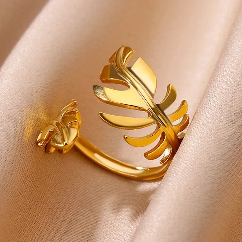 316L Stainless Steel Rings for Women Gold Color Multilayer Geometric Open Ring Vintage Waterproof Wedding Aesthetic Jewelry Gift