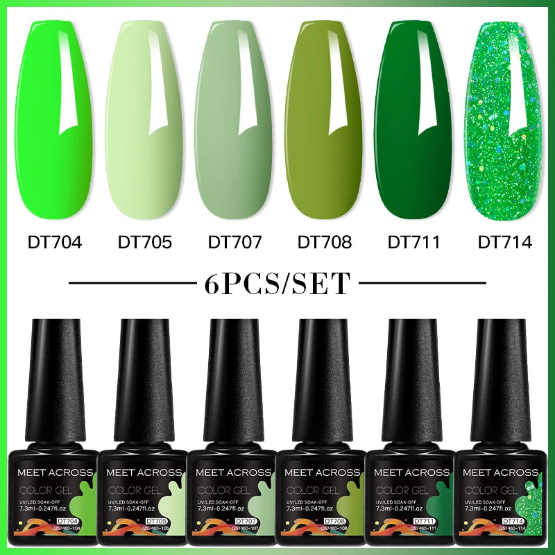 MEET ACROSS 6PCS Gel Nail Polish Set Purple Blue Spring Summer All For Decoration UV Gel Vernis Long Lasting Nail Art Manicure