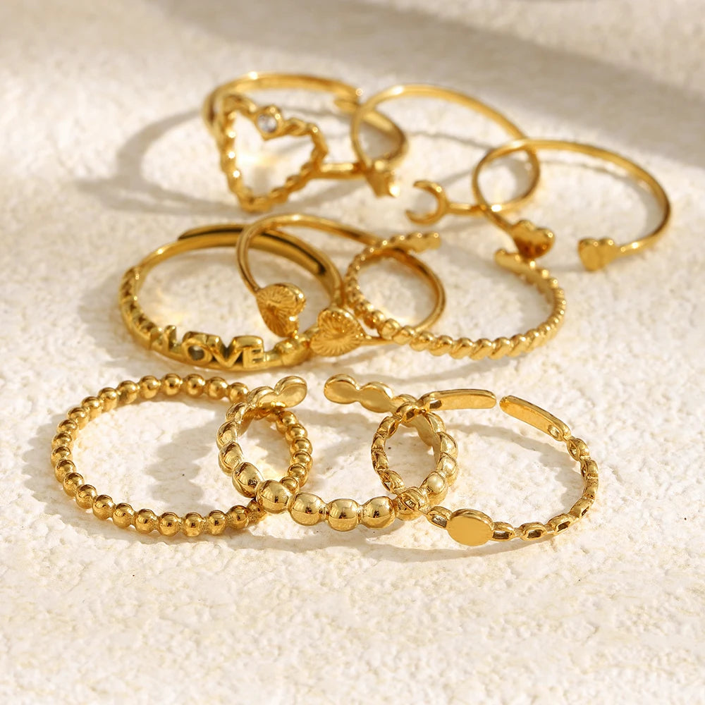 E.B.belle Stainless Steel Dot Diamond Fried Dough Twists Love Open Ring Heart Series Ring Small Round Cake Opening Ring