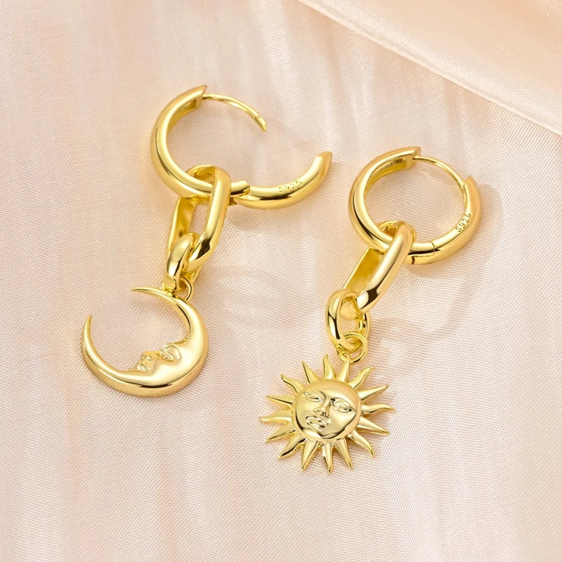 925 Sterling Silver Golden Earring Women 2026 CZ Zircon Hoop Ear Studs Sparkling Pave Moon Star Earring Wedding Anniversary Gift