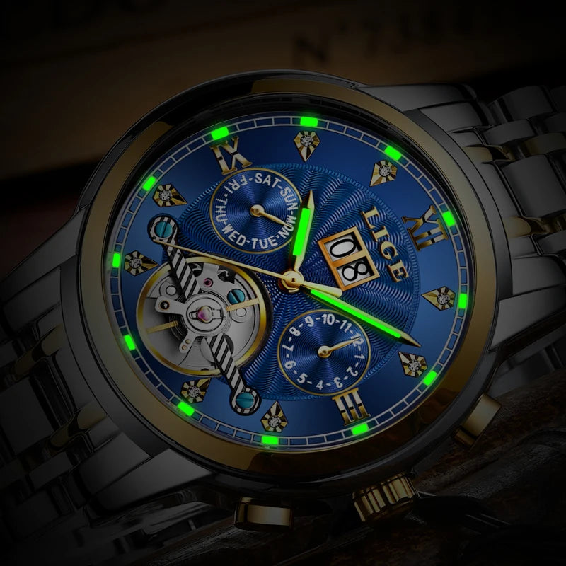 LIGE Fashoin Mens Watches Top Brand Luxury Automatic Watch For Men Waterproof Stainless Steel Mechanical Wristwatch Reloj Hombre