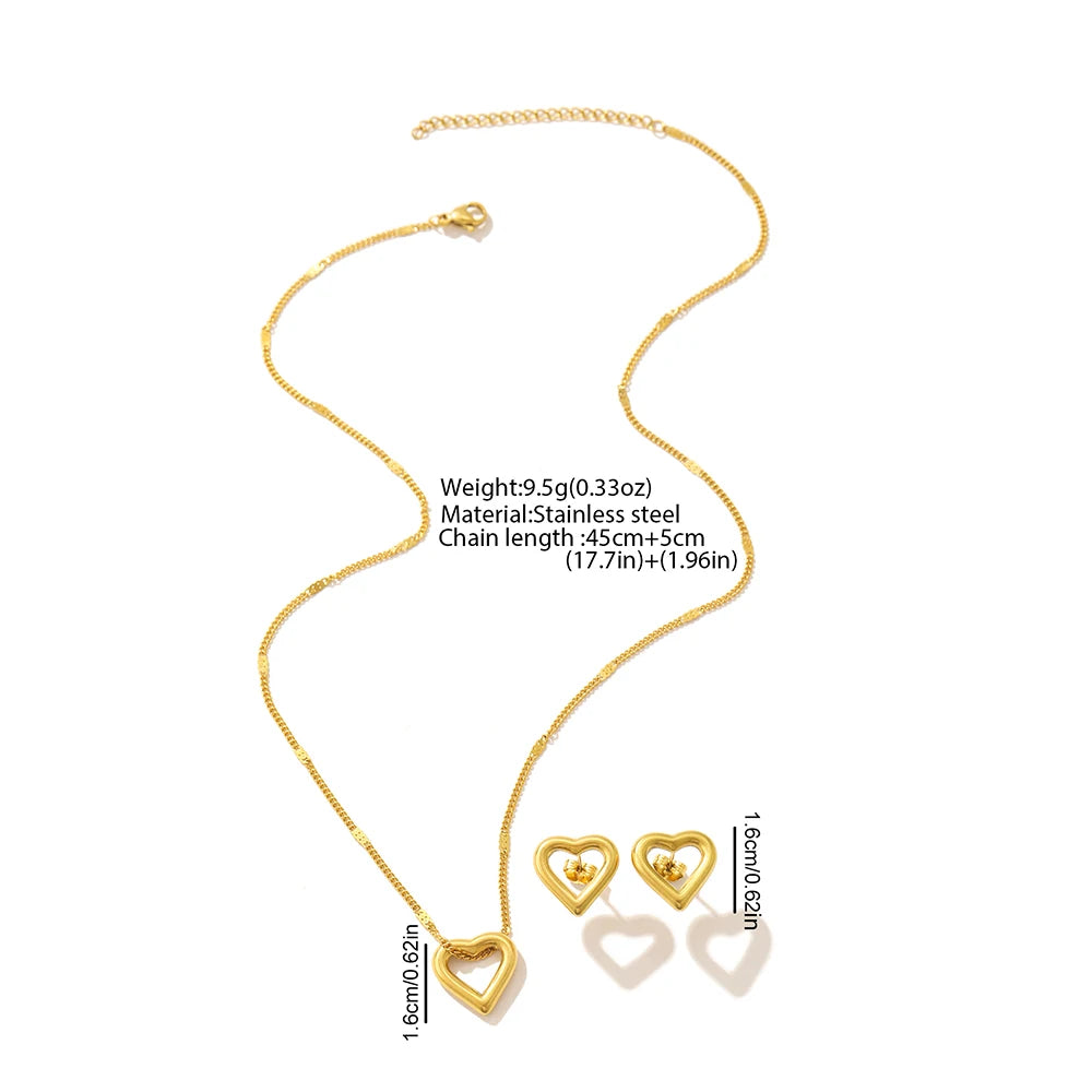 woiwoi Stainless Steel Jewelry Set Necklace and Earrings with New Romantic Love Pendant Minimalist Women's Jewelry Set Gift