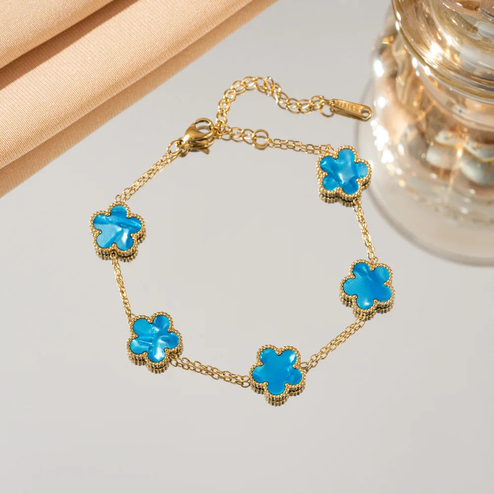 316L Stainless Steel Lucky Five-Petal Flower Bracelet For Woman Stylish Plum Blossom Five-Leaf Clover Party Exquisite Jewelry