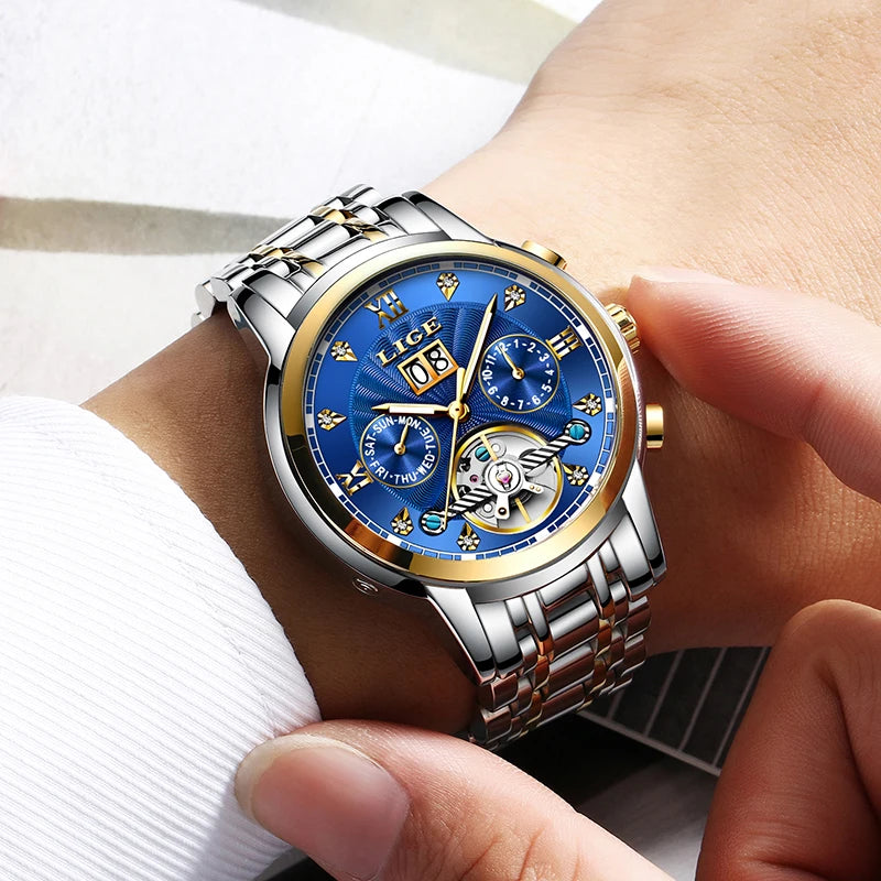 LIGE Fashoin Mens Watches Top Brand Luxury Automatic Watch For Men Waterproof Stainless Steel Mechanical Wristwatch Reloj Hombre