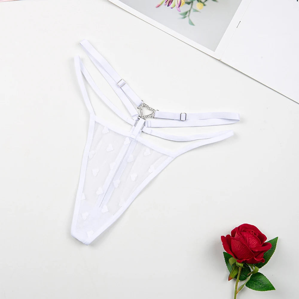 Women's Thong Sexy With  Adjustable Waistband Embroidered Heart Pattern Diamond Buckle Comfortable Underwear