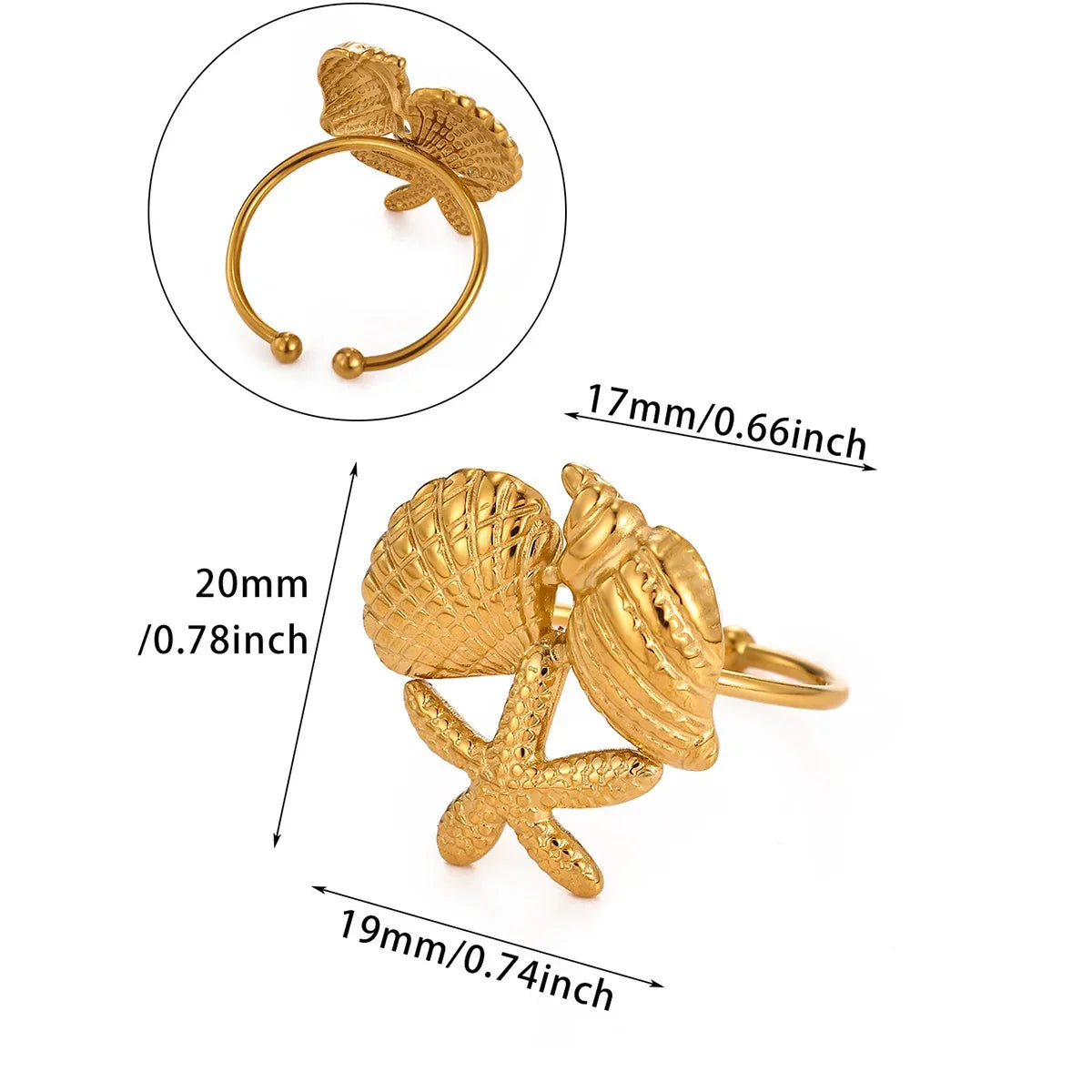 2025 Gold Color Turtle Opening Ring For Women Trend Stainless Steel Waterproof Starfish Bague Elegant Jewelry Christmas Gifts
