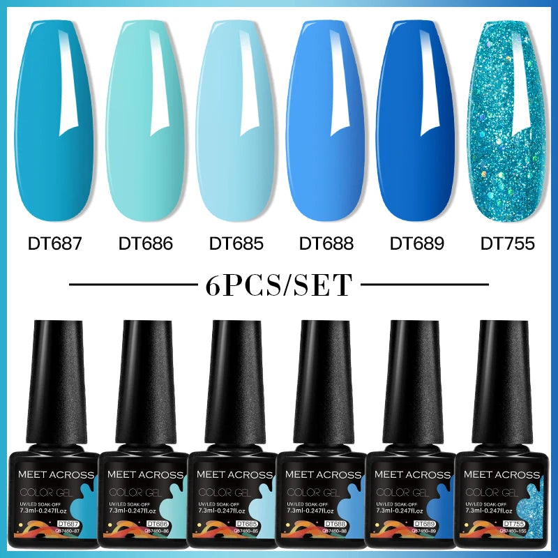 MEET ACROSS 6PCS Gel Nail Polish Set Purple Blue Spring Summer All For Decoration UV Gel Vernis Long Lasting Nail Art Manicure