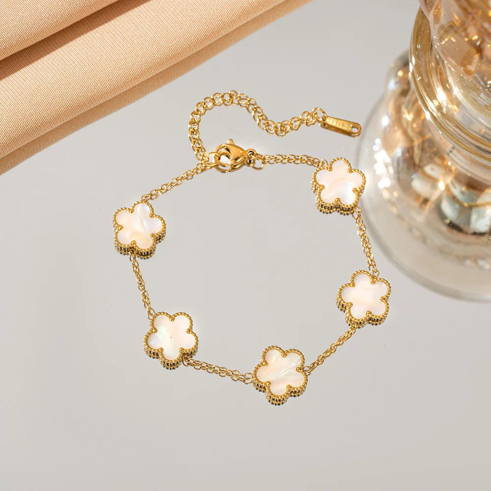 316L Stainless Steel Lucky Five-Petal Flower Bracelet For Woman Stylish Plum Blossom Five-Leaf Clover Party Exquisite Jewelry